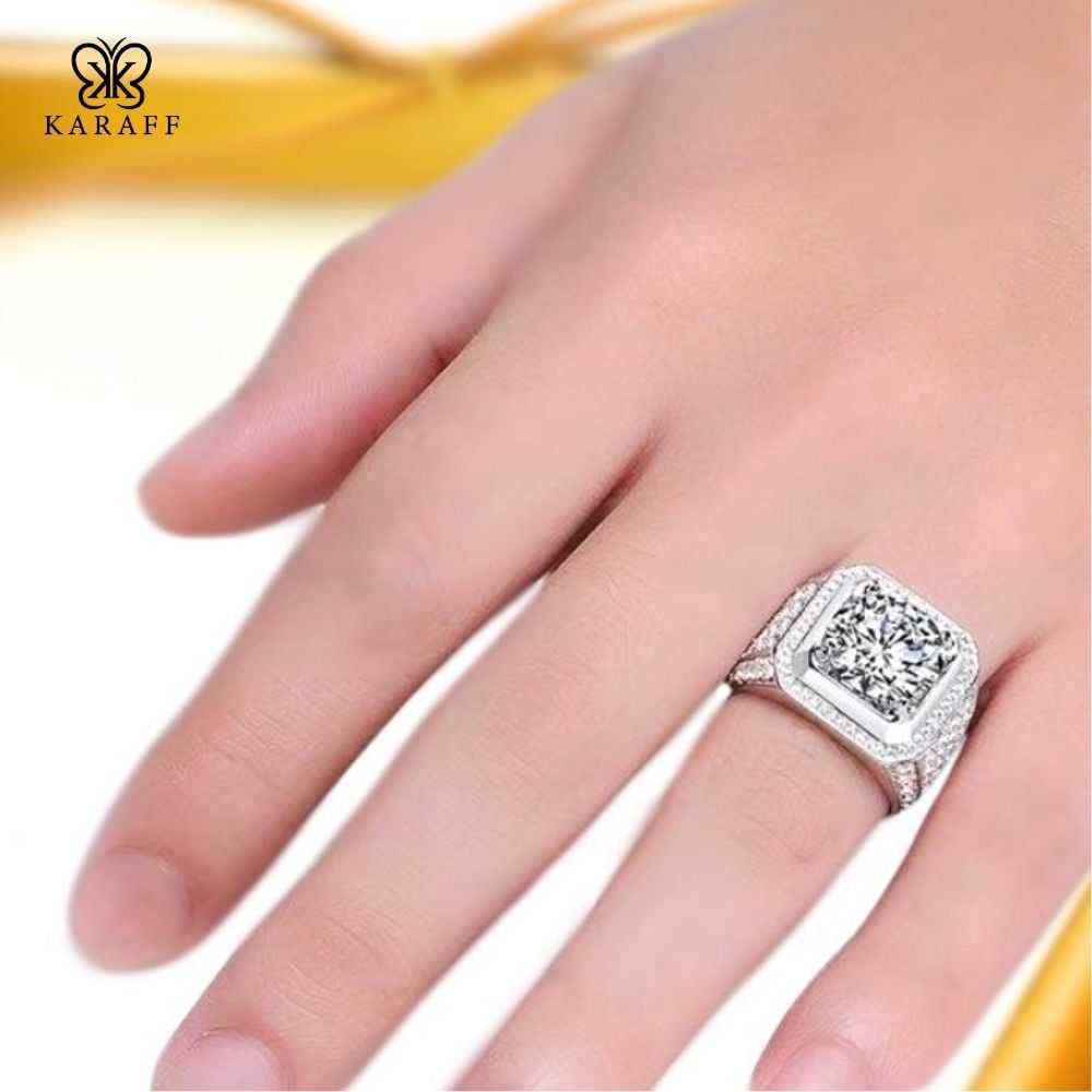  Nhẫn Nam Moissanite 5 Carat Nước D VVS - Trang Sức Bạc 925 Mạ Rhodium 