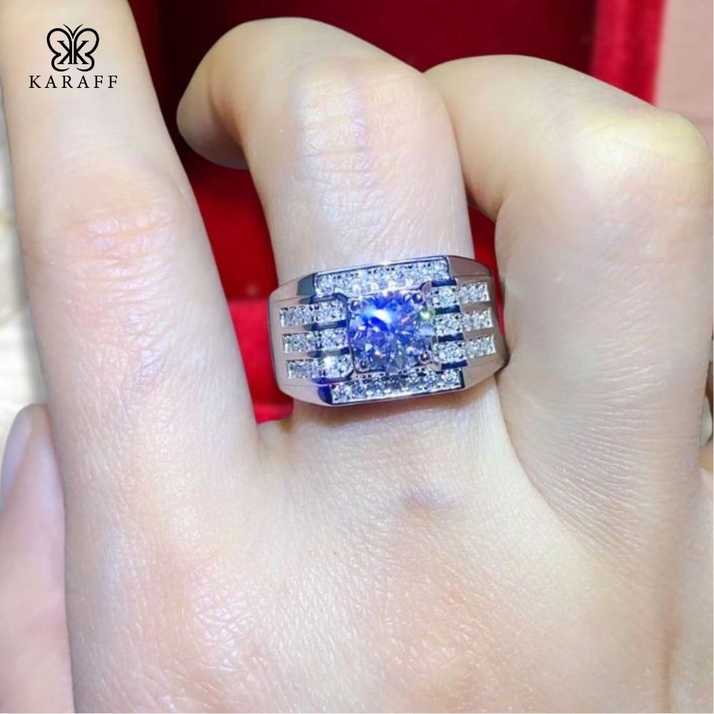  Nhẫn Nam Moissanite 1 Carat nước D - Trang Sức Bạc 925 Mạ Rhodium 
