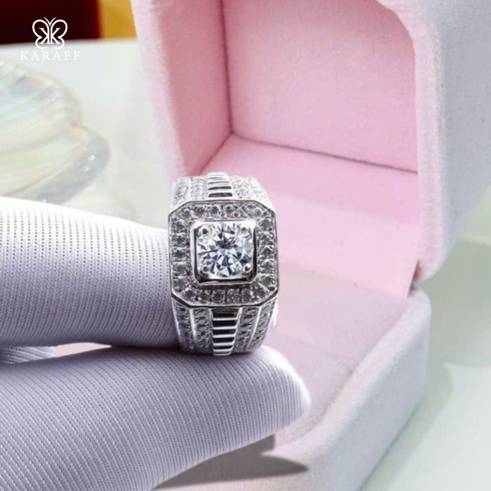  Nhẫn Nam Moissanite 1 Carat nước D PT950 - Trang Sức Bạc 925 Mạ Rhodium 