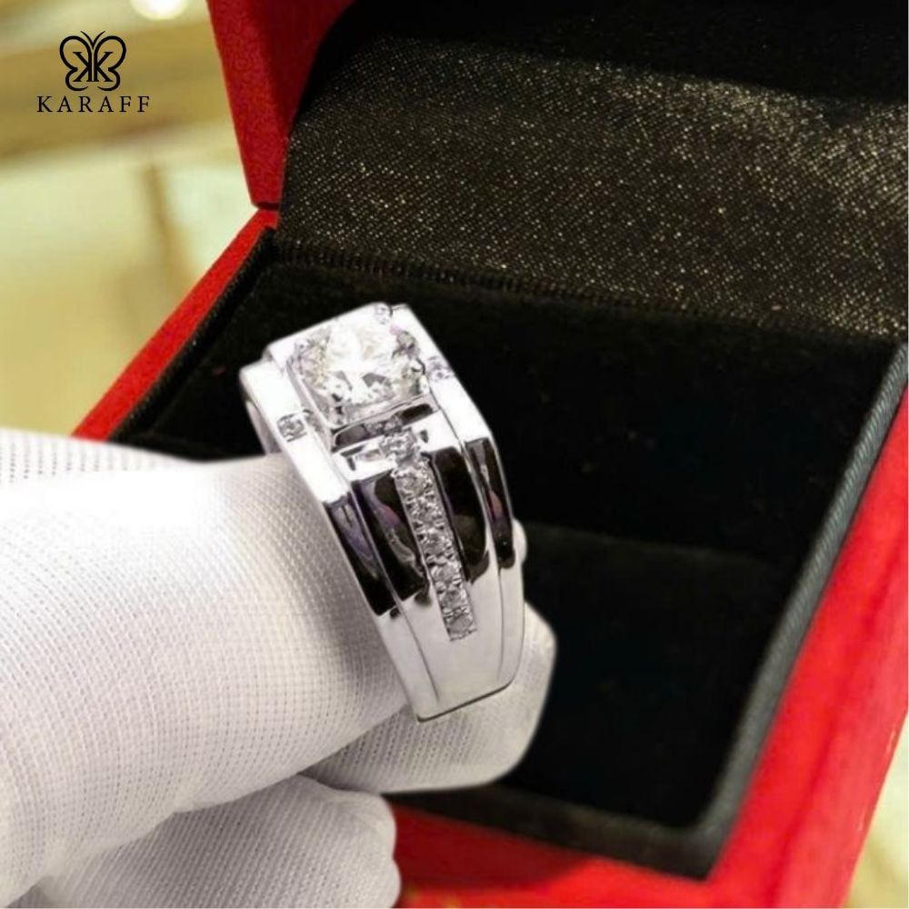  Nhẫn Nam Moissanite  - Trang Sức Bạc 925 Mạ Rhodium 