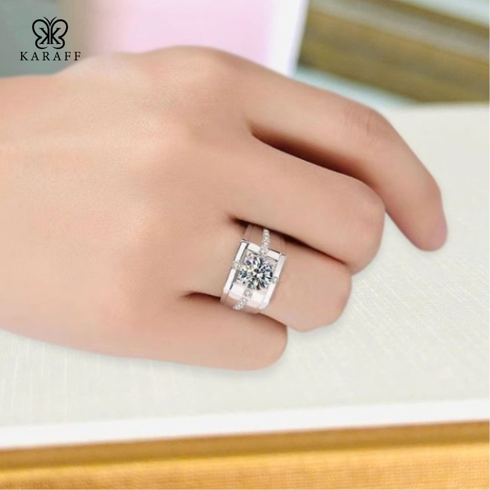  Nhẫn Nam Moissanite  - Trang Sức Bạc 925 Mạ Rhodium 