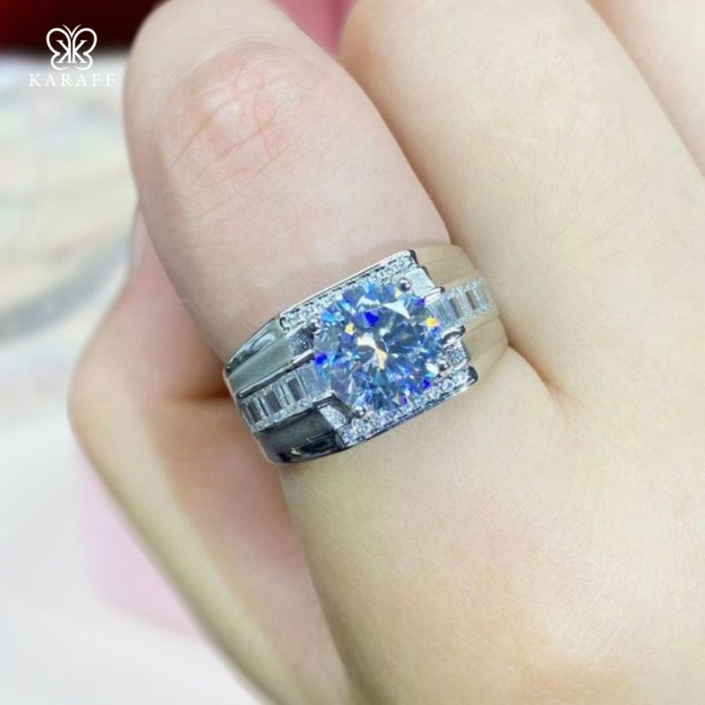  Nhẫn Nam Moissanite  - Trang Sức Bạc 925 Mạ Rhodium 