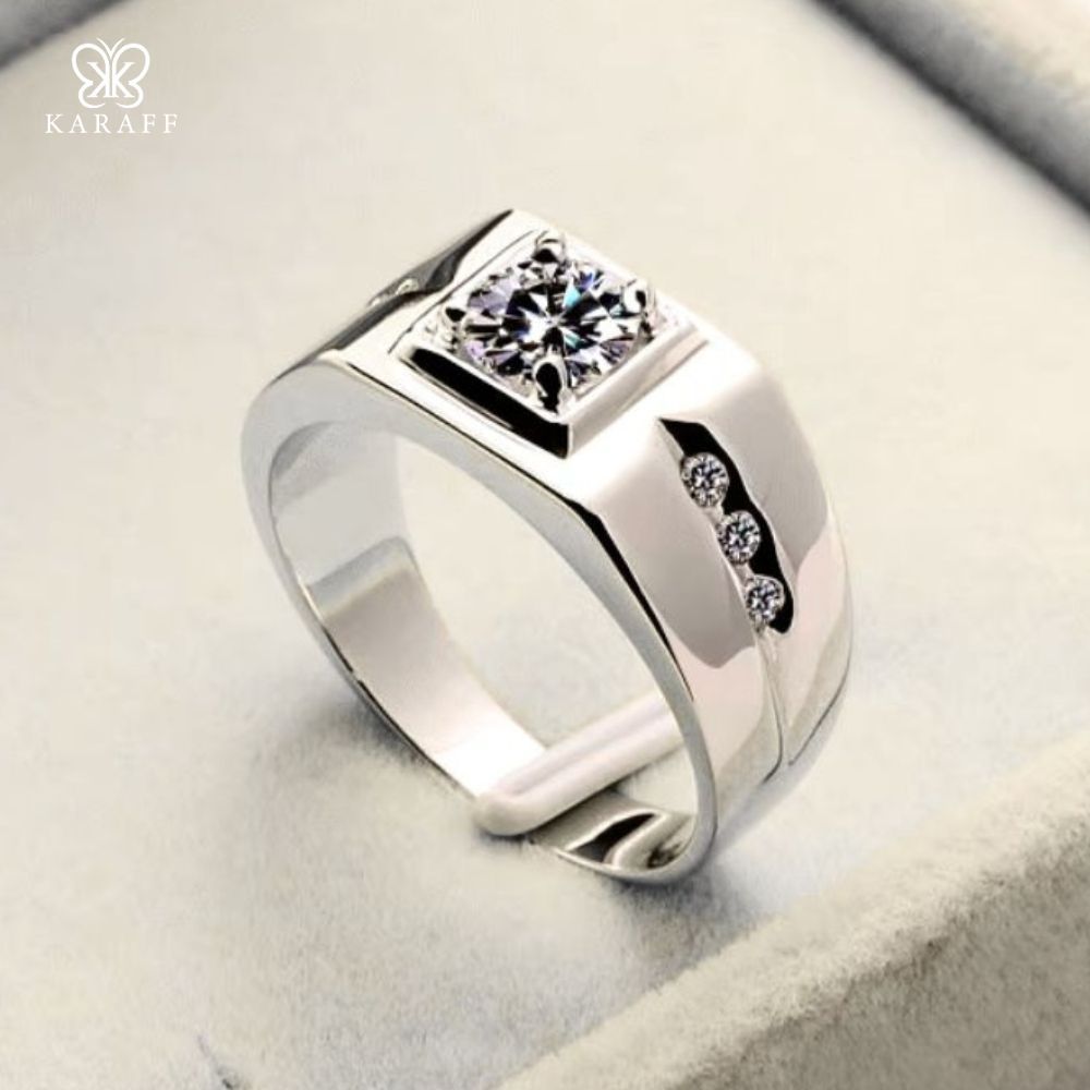  Nhẫn Nam Moissanite - Trang Sức Bạc 925 Mạ Rhodium 