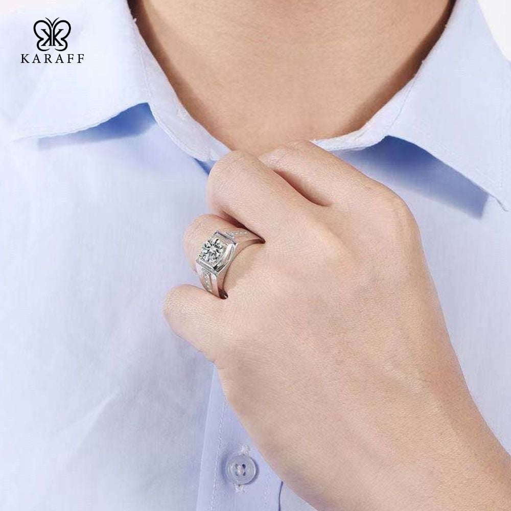  Nhẫn Nam Moissanite - Trang Sức Bạc 925 Mạ Rhodium 