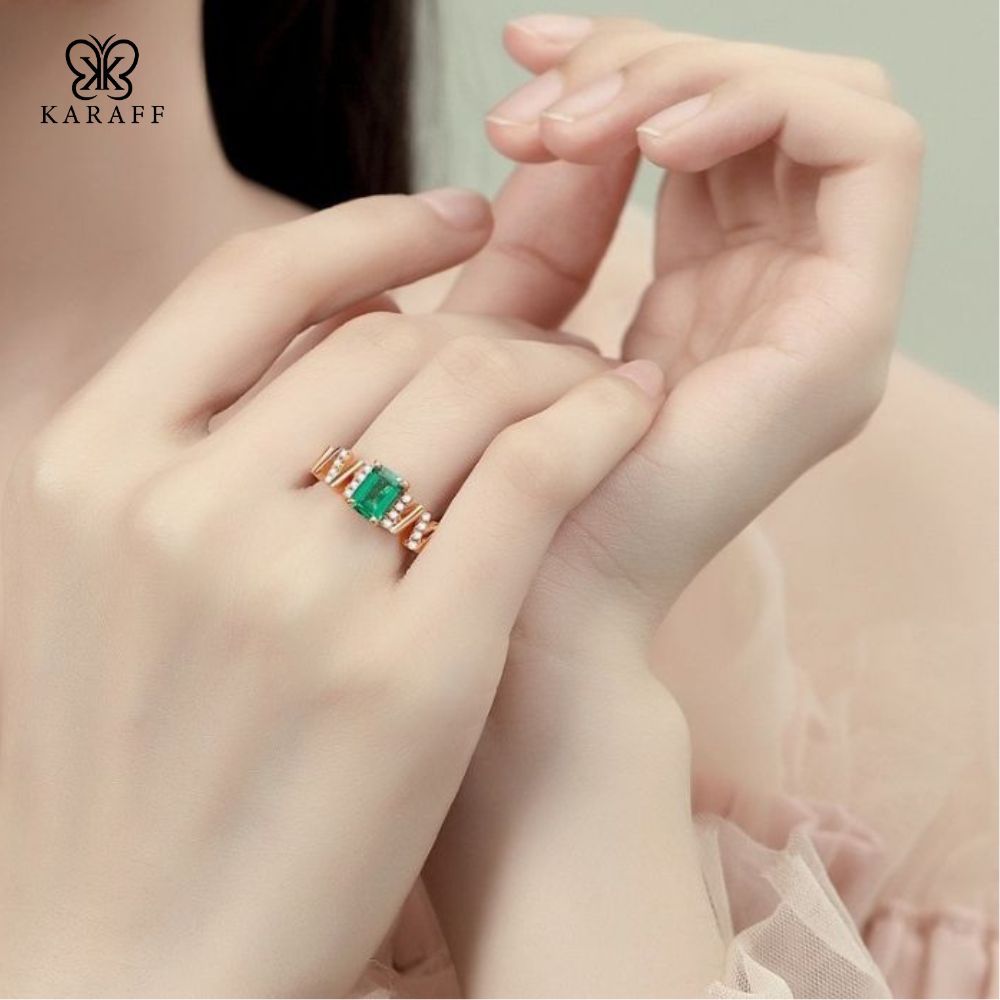  Nhẫn Nam Moissanite Xanh Emerald - Trang Sức Bạc 925 Mạ Rodium 