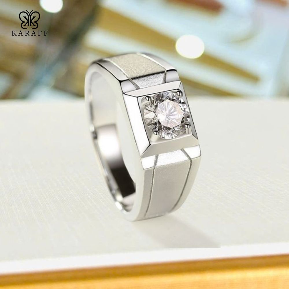  Nhẫn Nam Moissanite 1 Carat nước D - Trang Sức Bạc 925 Mạ Rhodium 