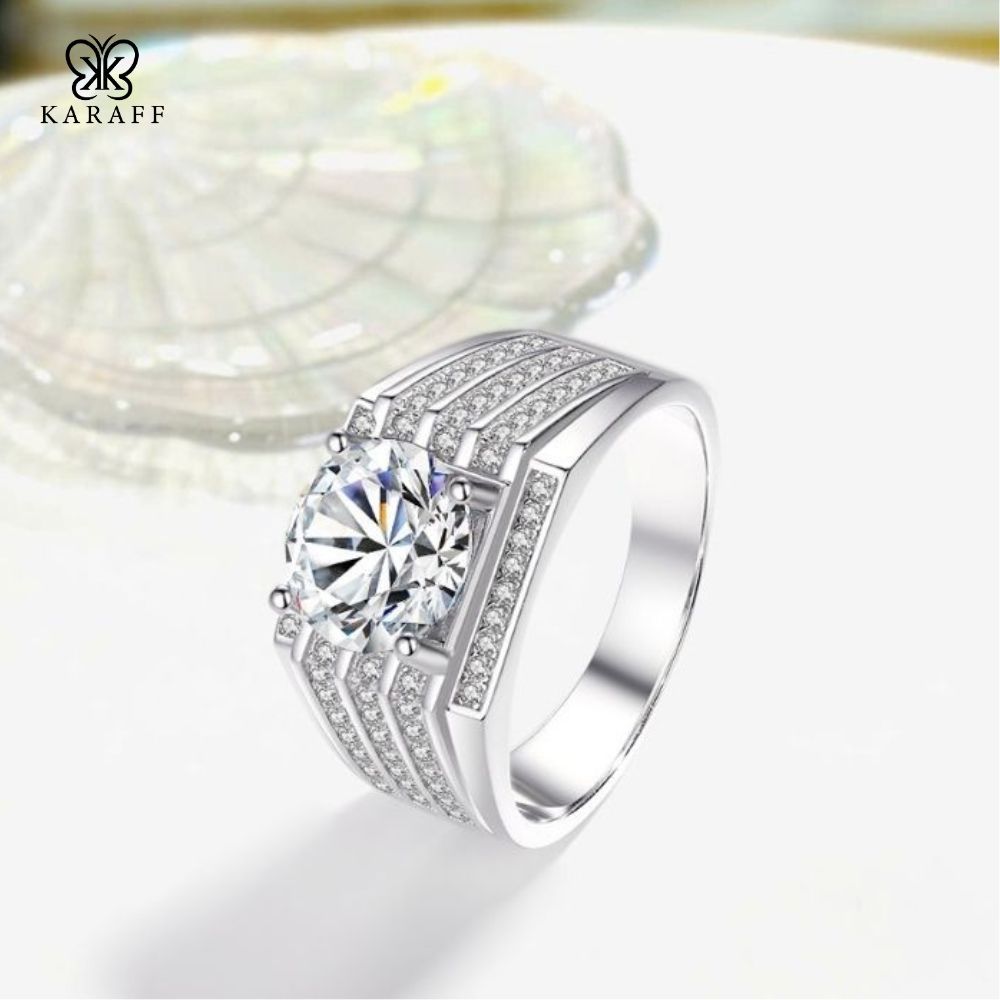  Nhẫn Nam Moissanite 3 Carat nước D - Trang Sức Bạc 925 Mạ Rhodium 