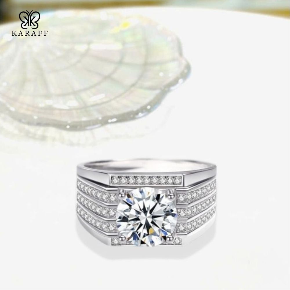  Nhẫn Nam Moissanite 3 Carat nước D - Trang Sức Bạc 925 Mạ Rhodium 