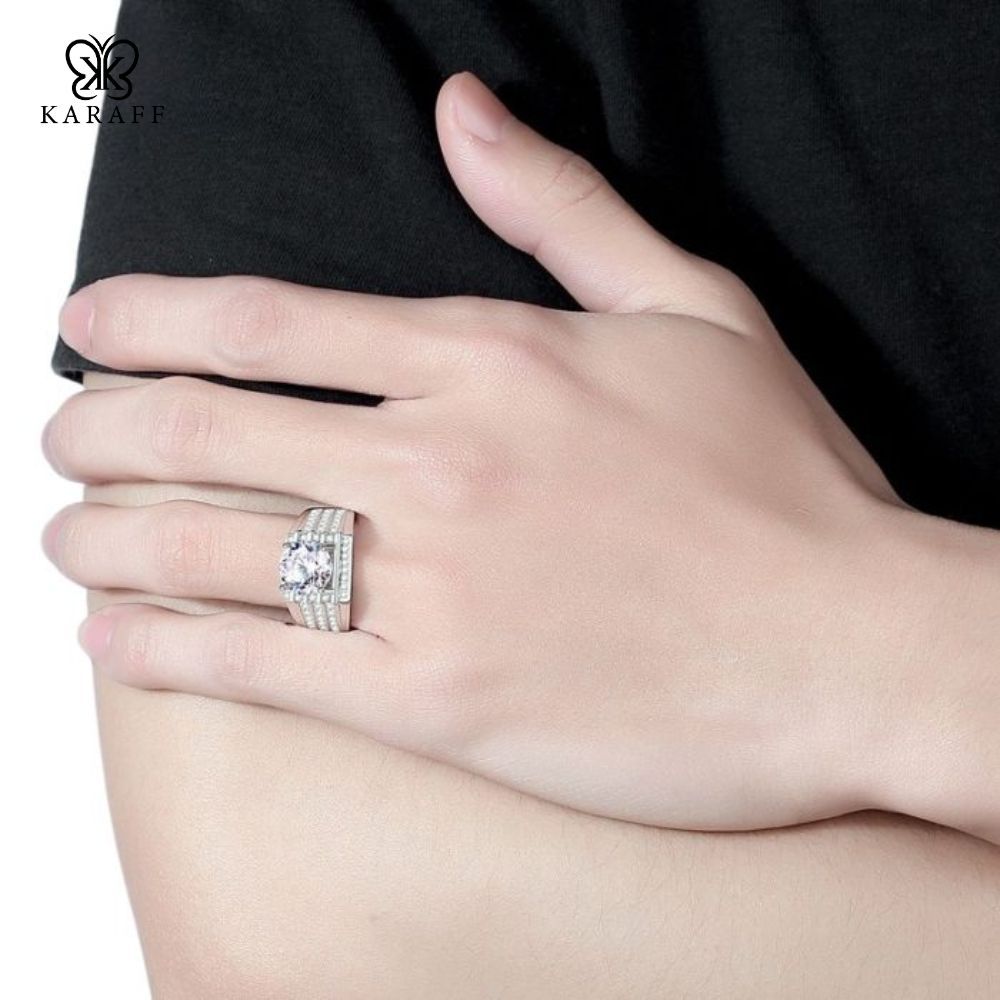  Nhẫn Nam Moissanite 3 Carat nước D - Trang Sức Bạc 925 Mạ Rhodium 