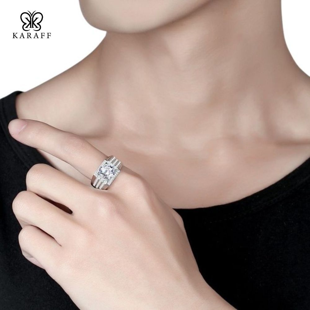  Nhẫn Nam Moissanite 3 Carat nước D - Trang Sức Bạc 925 Mạ Rhodium 