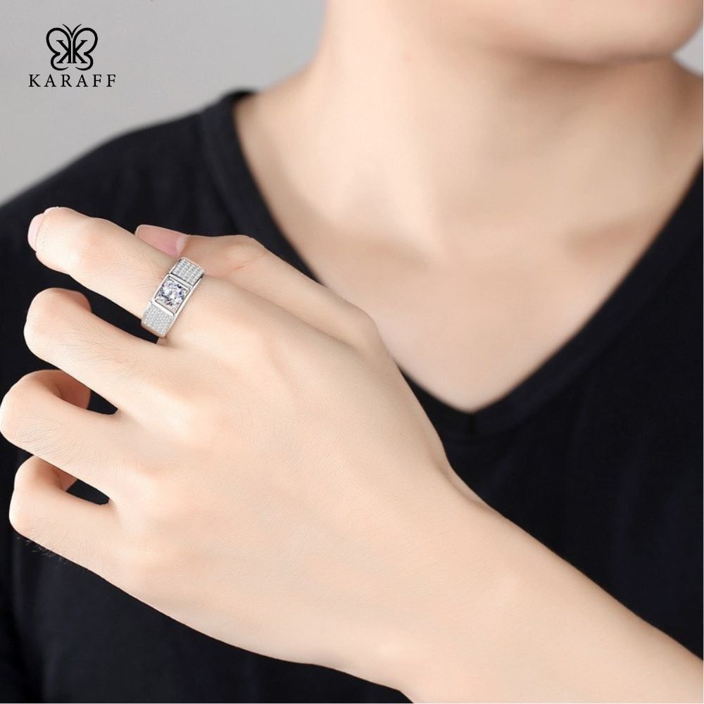  Nhẫn Nam Moissanite - Trang Sức Bạc 925 Mạ Rhodium 