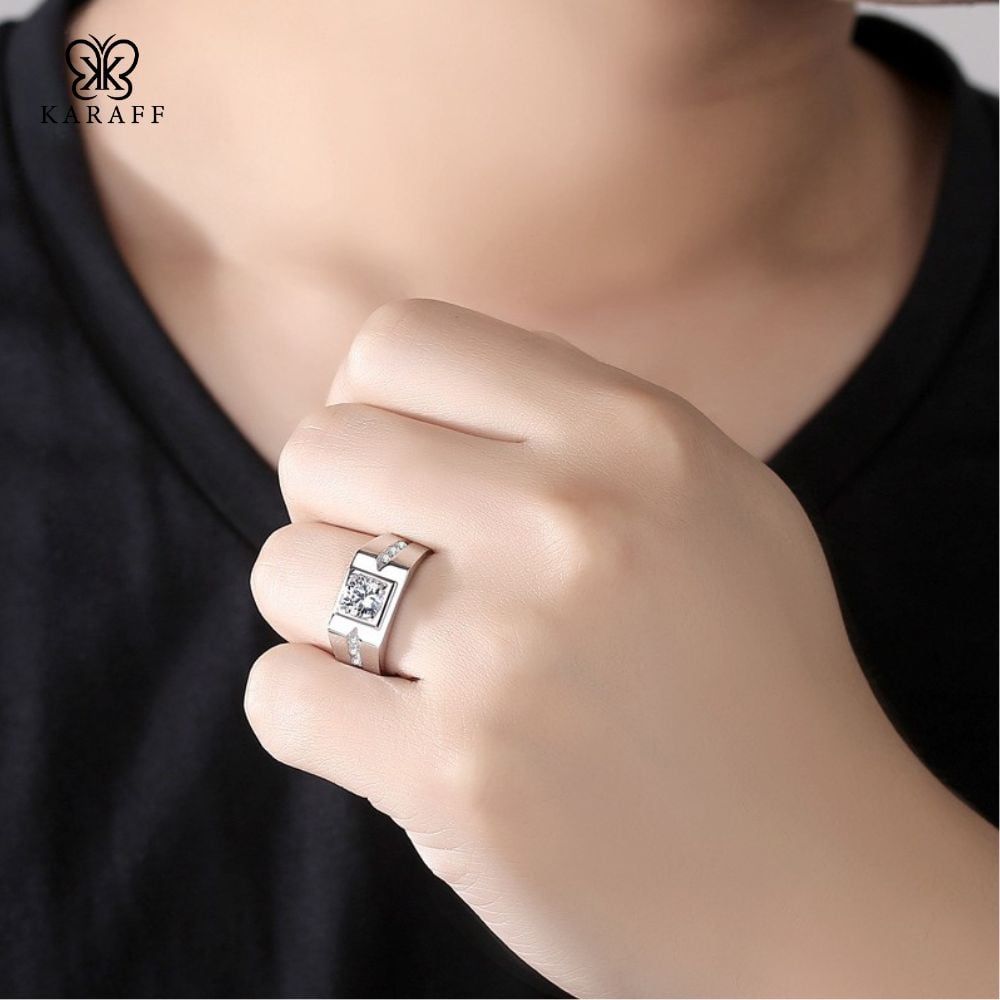  Nhẫn Nam Moissanite 1 Carat nước D - Trang Sức Bạc 925 Mạ Rhodium 