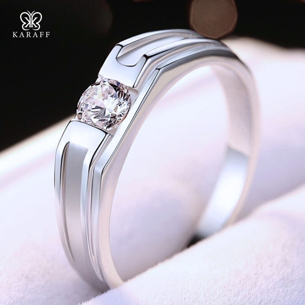  Nhẫn Nam Moissanite 0.5 Carat nước D - Trang Sức Bạc 925 Mạ Rhodium 
