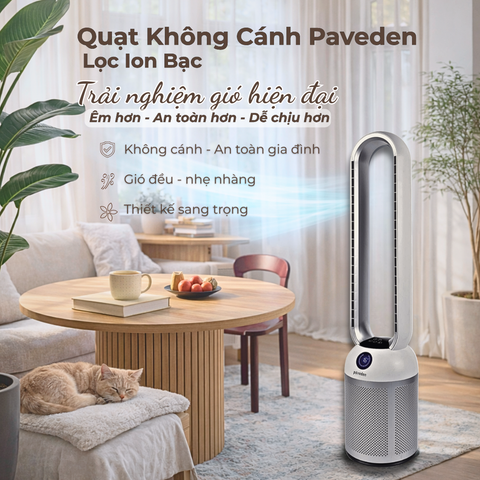  Quạt không cánh tích hợp lọc không khí Ion Bạc Paveden Breeze – Pearl White 