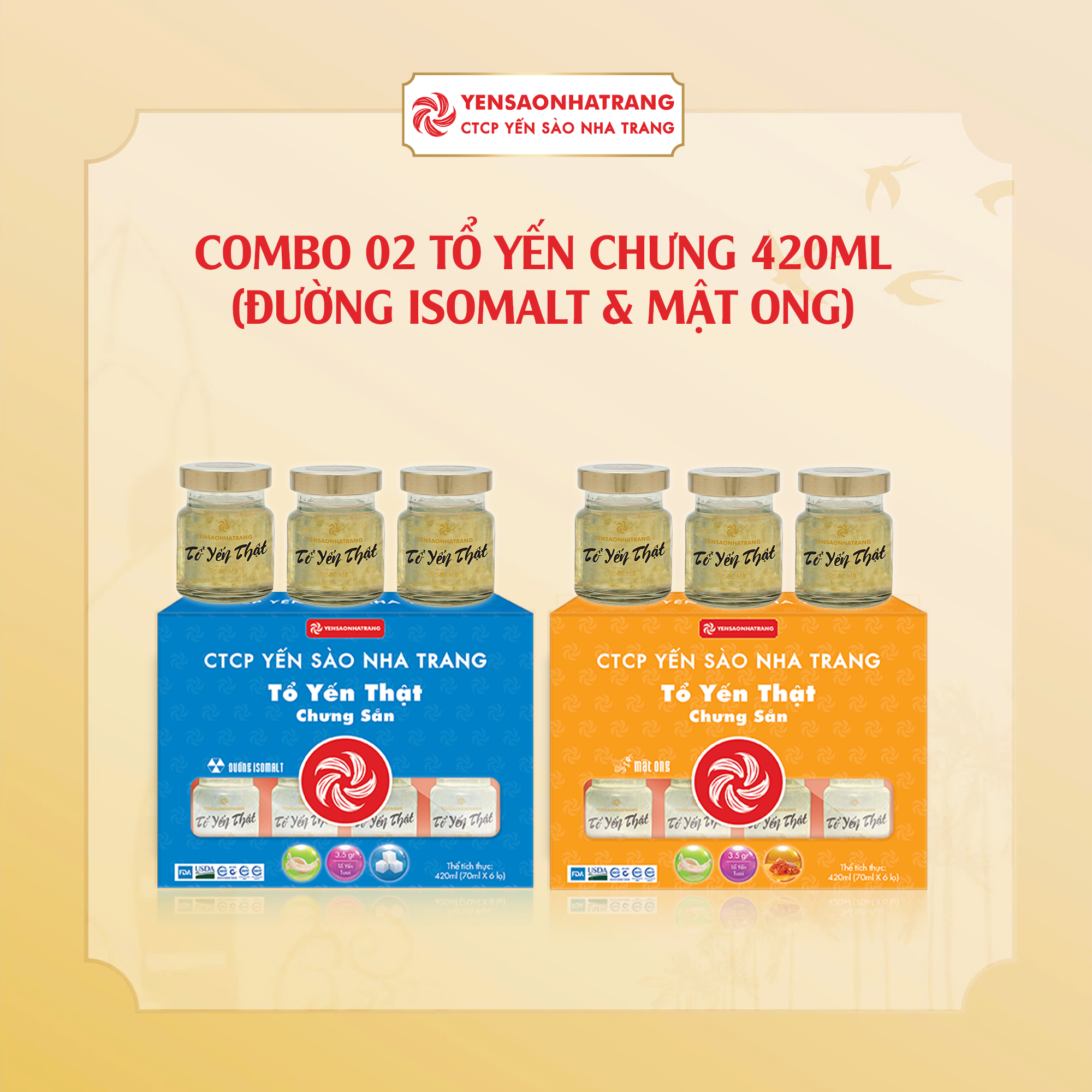  Combo Tổ Yến Chưng 420ml - Đường Isomalt & Mật Ong | COMBO 2 HỘP - CTCP Yến Sào Nha Trang 