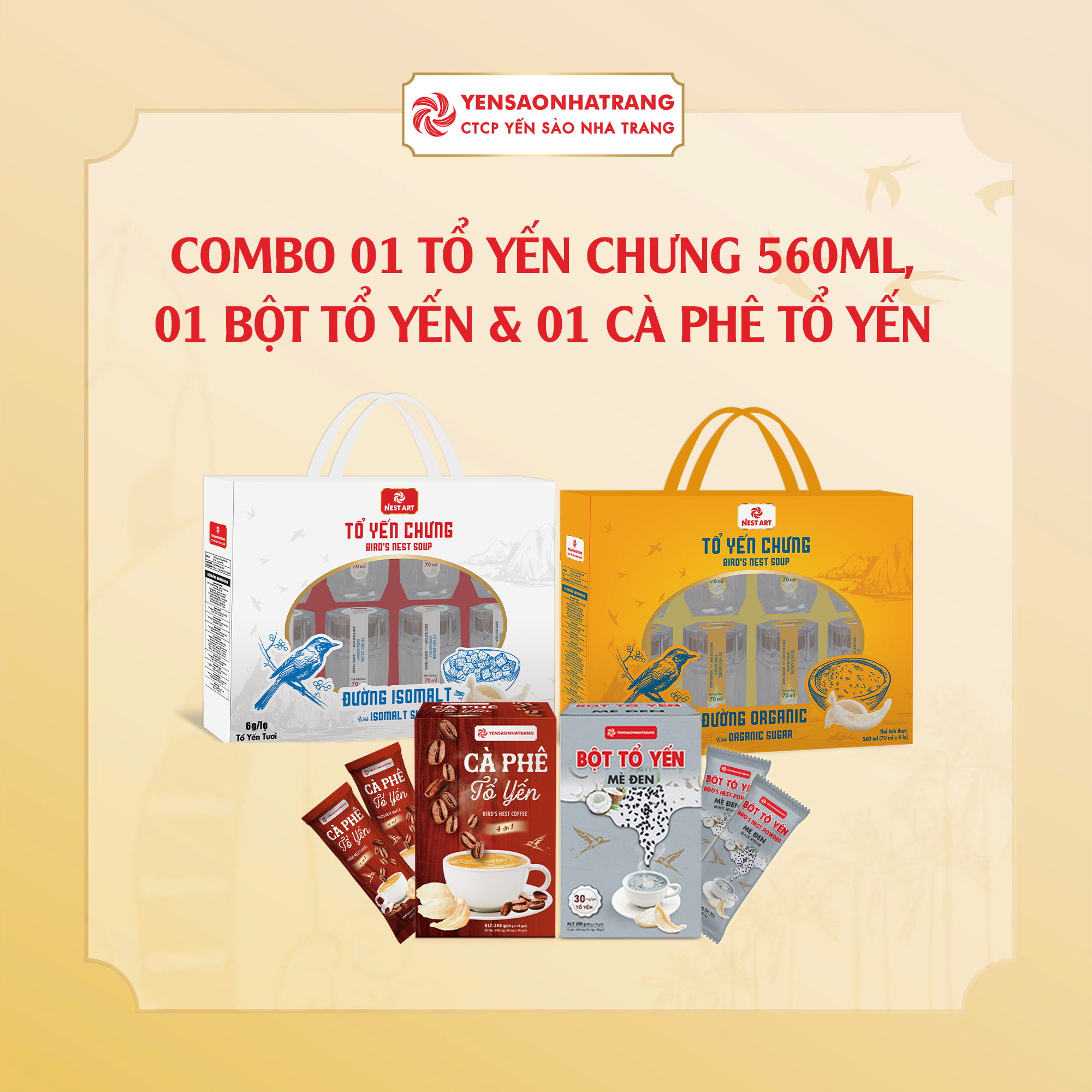  Combo Tổ Yến Chưng 560ml Đường Organic/Đường Isomalt, Bột Tổ Yến & Cà Phê Tổ Yến | Combo 3 Sản Phẩm - CTCP Yến Sào Nha Trang 