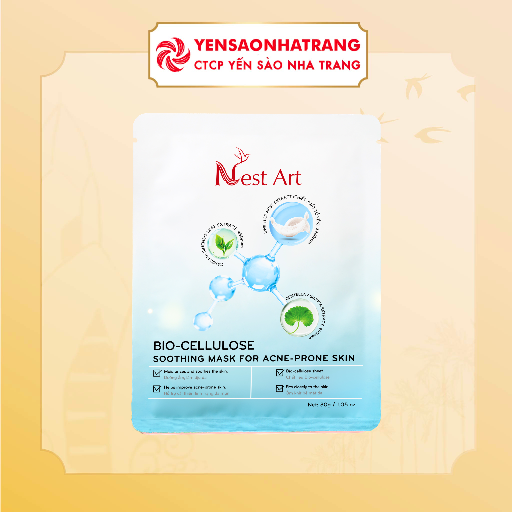  Bio-Cellulose Soothing Mask for Acne-Prone Skin (Mặt nạ sinh học làm dịu da dành cho da mụn) 