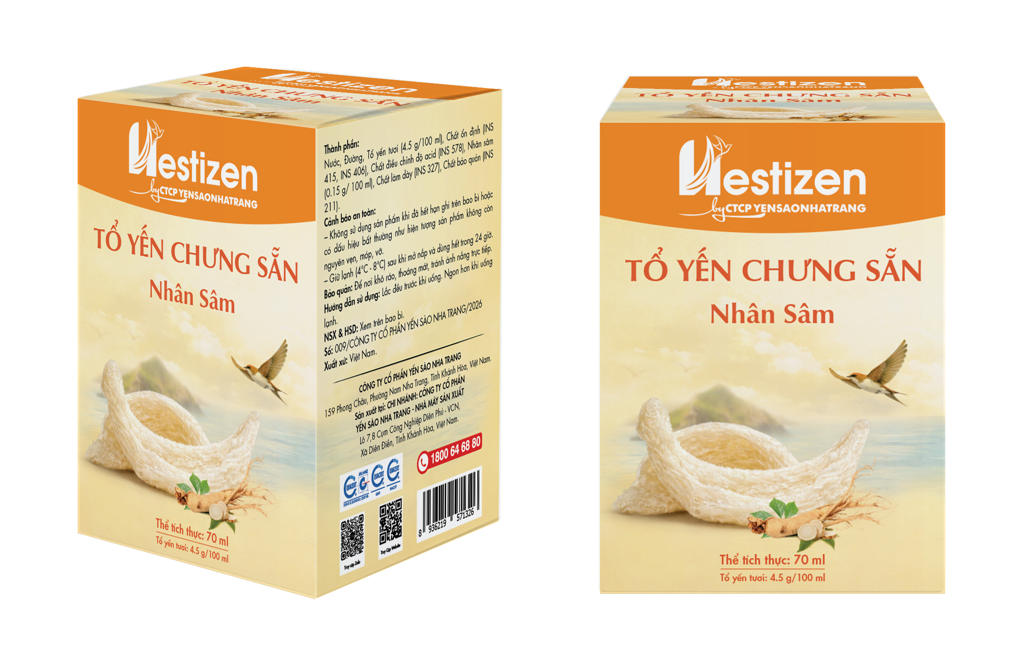  Tổ Yến Chưng - Nhân Sâm 70ml (4.5g Tổ yến tươi/100ml) 