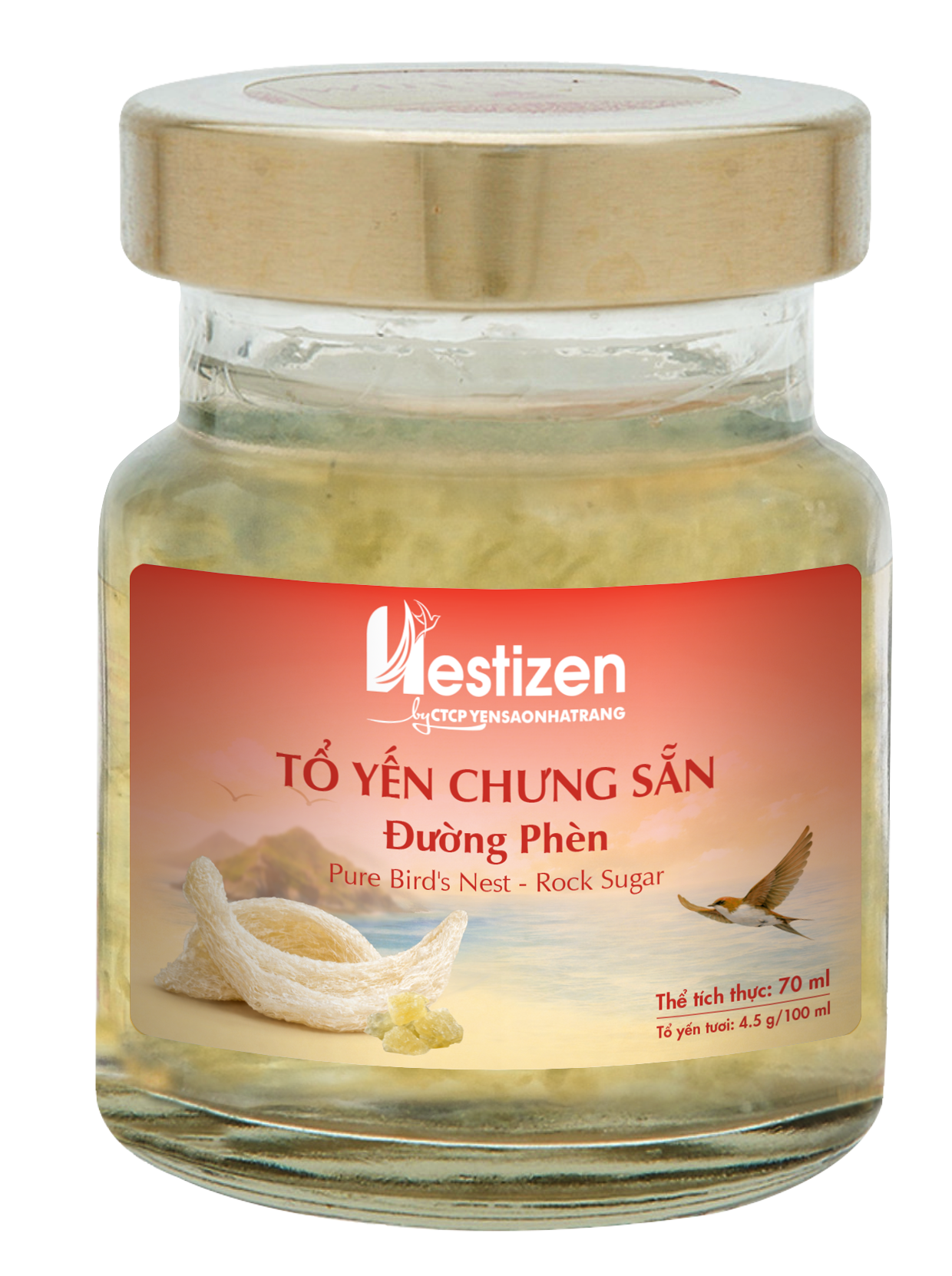  Tổ Yến Chưng Sẵn - Đường Phèn 70ml (4.5g Tổ yến tươi/100ml) 