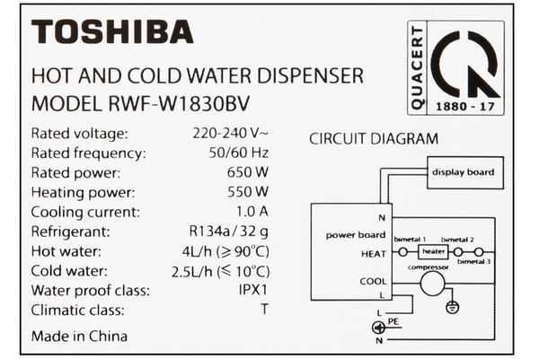 Cây nước nóng lạnh Toshiba RWF-W1830BV(K) 650W