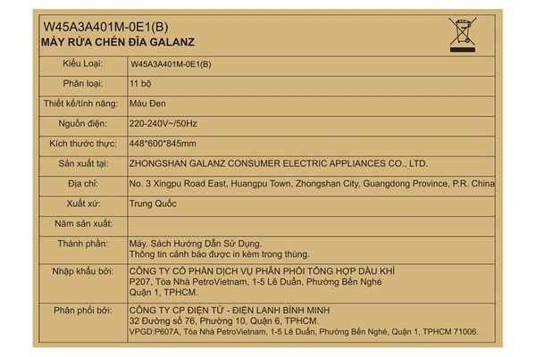 Máy rửa chén bát độc lập Galanz W45A3A401M-0E1(B)