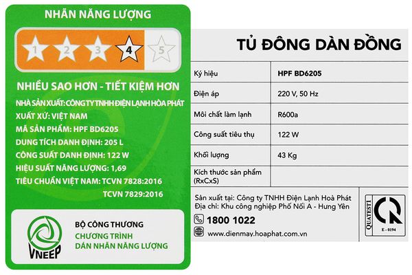 Tủ đông Hòa Phát 205 Lít HPF BD6205 màu trắng