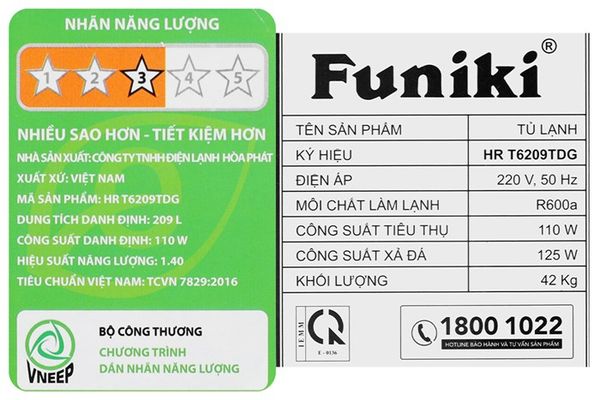 Tủ lạnh Funiki 209 lít HR-T6209TDG