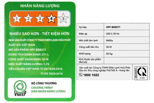 Tủ đông Hòa Phát Inverter 271 Lít HPF BD8271