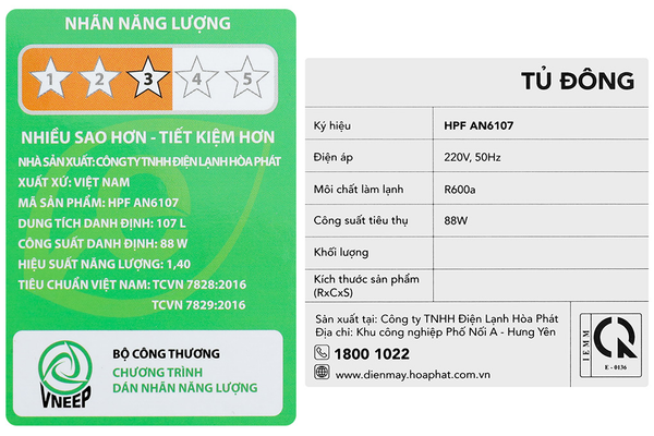 Tủ đông Hòa Phát 107 lít HPF AN6107