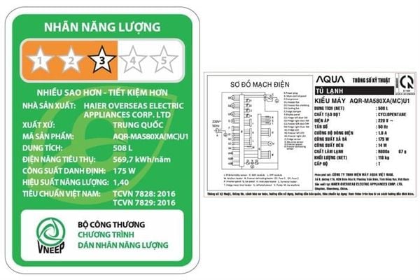 Tủ lạnh Aqua Multidoor Inverter 508 lít AQR-MA580XA(MC)U1