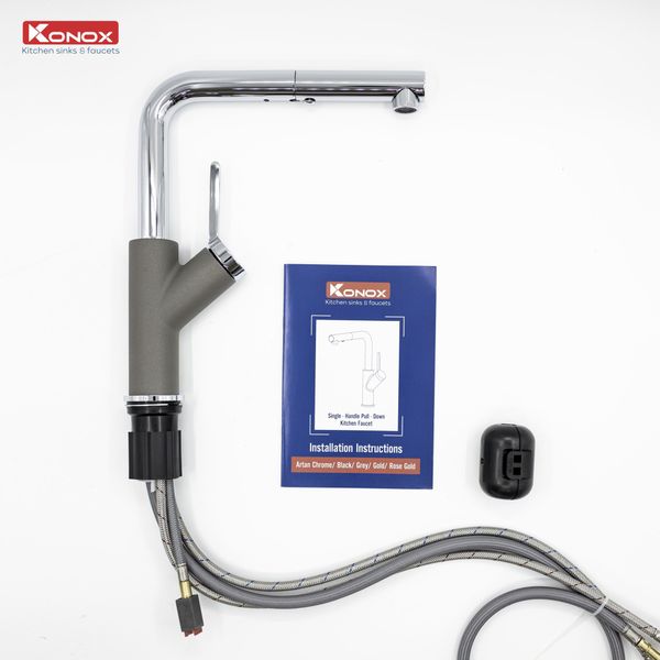 Vòi rửa Konox dây rút Artan Grey nóng lạnh