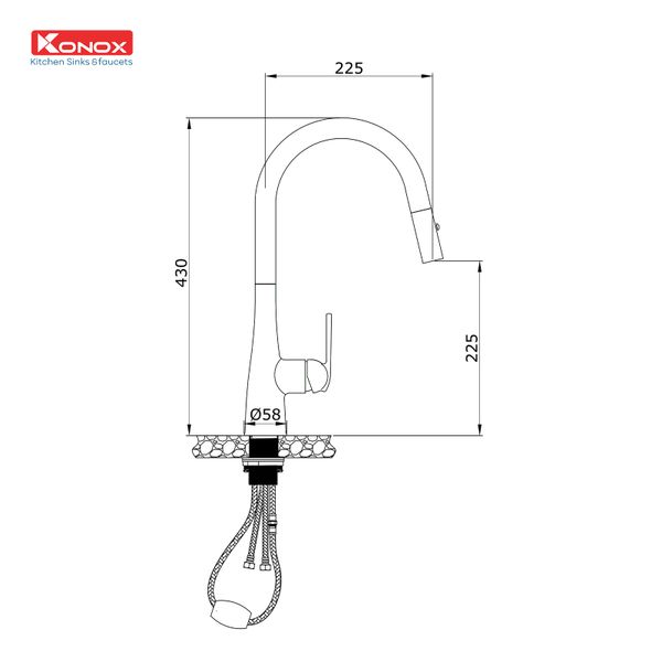 Vòi rửa Konox dây rút Curva Chrome nóng lạnh
