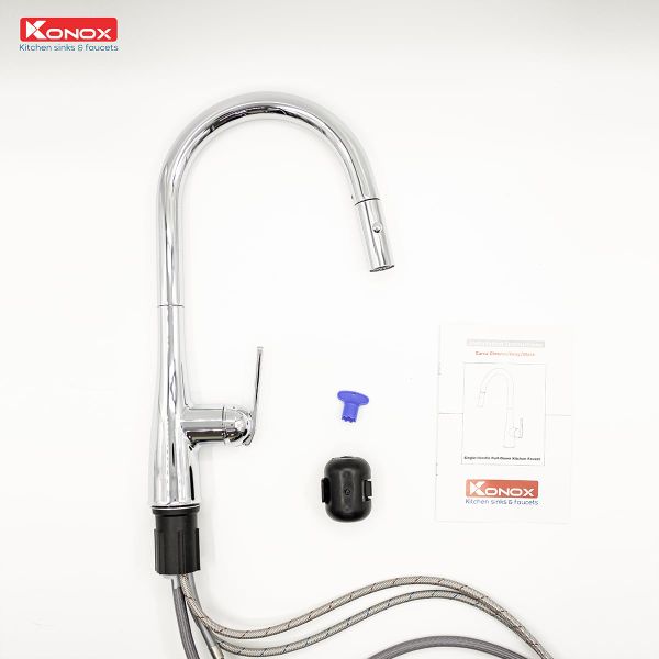 Vòi rửa Konox dây rút Curva Chrome nóng lạnh