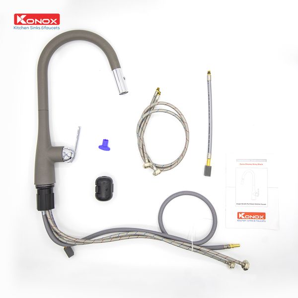 Vòi rửa Konox dây rút Curva Grey nóng lạnh