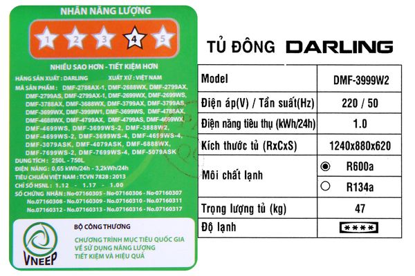 Tủ đông Darling 260 lít DMF-3999 W2