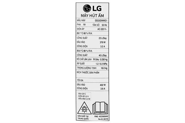 Máy hút ẩm LG Dual Inverter 34db 99m2 DD23GMWE1.ABAE