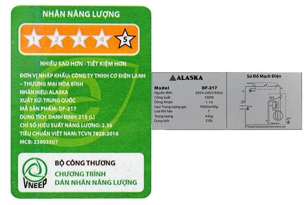 Tủ đông đứng Alaska 215 lít DF-217