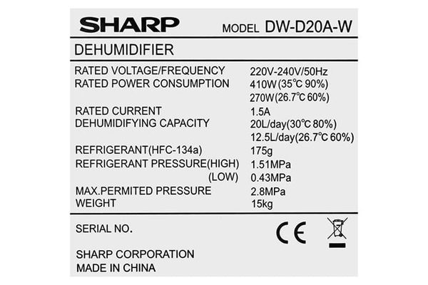 Máy lọc hút ẩm Sharp DW-D20A-W