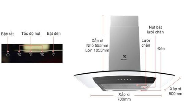 Máy hút mùi kính cong Electrolux EFC736GAR 70cm