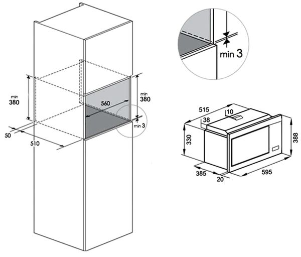 Lò vi sóng Chefs có nướng EH-MW801B 25 lít âm tủ