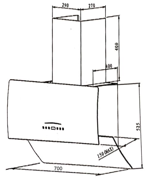 Máy hút mùi Chefs 70cm EH-R706E7D kính vát cong