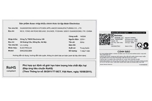 Lò vi sóng có nướng Electrolux EMG25D22BM 25 lít