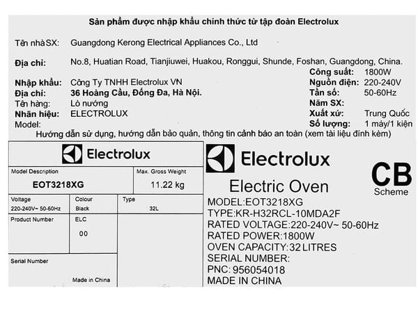Lò nướng Electrolux EOT3218XG 32 lít