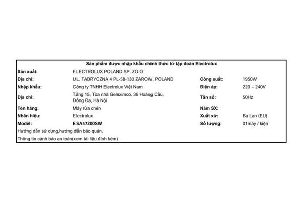 Máy rửa bát độc lập Electrolux 13 bộ ESA47200SW