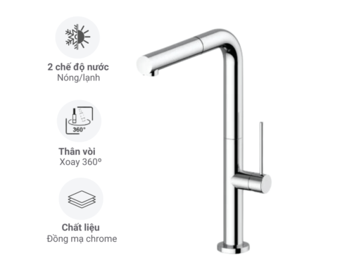 Vòi rửa nóng lạnh Furst có dây rút HMH.F400076CR