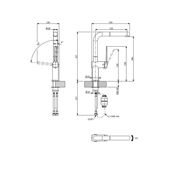 Vòi rửa nóng lạnh Furst F400551CR có dây rút