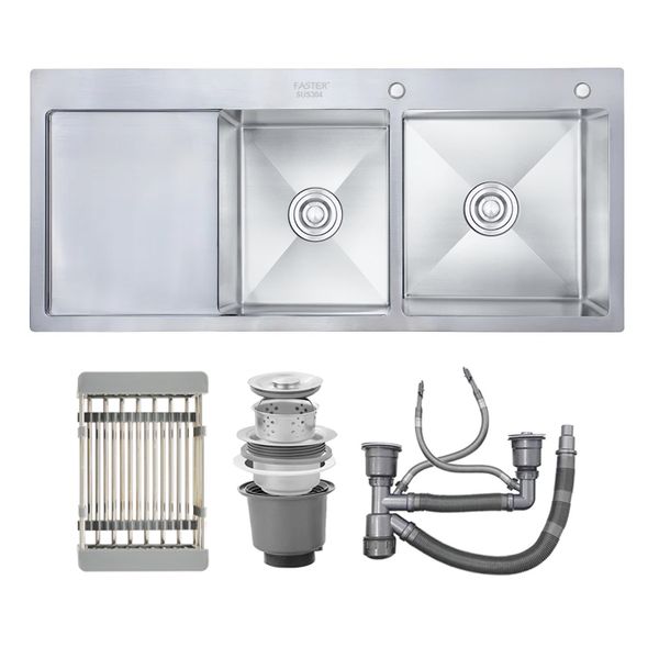 Chậu rửa bát inox SU304 2 hố Faster FS 11046HLS