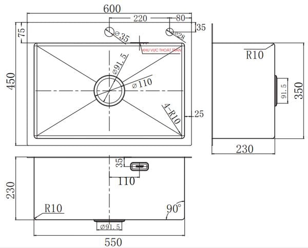 Chậu rửa bát 1 hố 60cm Handmade Faster FS 6045HM
