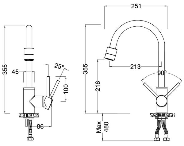 Vòi rửa bát 2 đường nước Faster FS 905