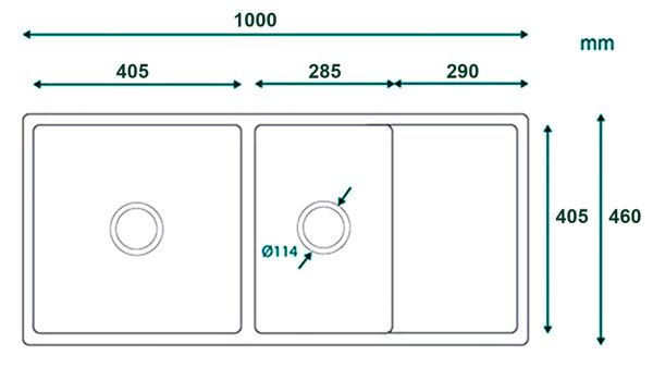 Chậu rửa 2 hố lệch 100cm Gento GT04-10046 inox 304